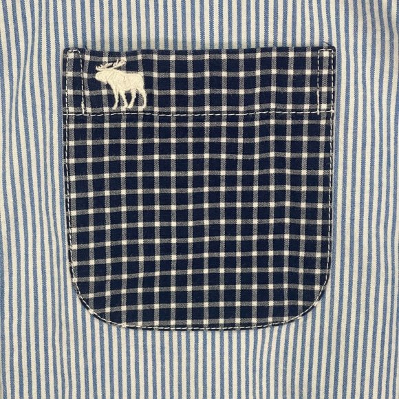 Abercrombie Kids Boys Button Up Shirt Size 13-14 Blue White Striped Long Sleeve - Picture 2 of 8